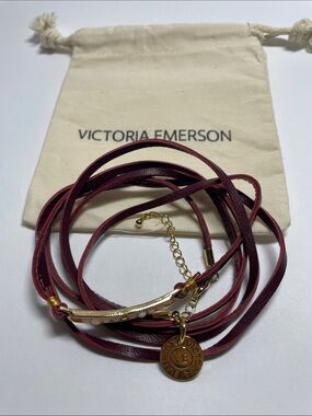 Victoria Emerson Burgundy Wrap Bracelet/Necklace with Gold Accents
